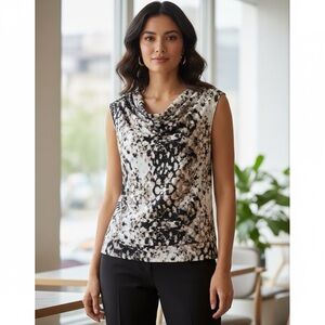 Alfani animal print with sparkles cowl neck sleeveless blouse, size 1X